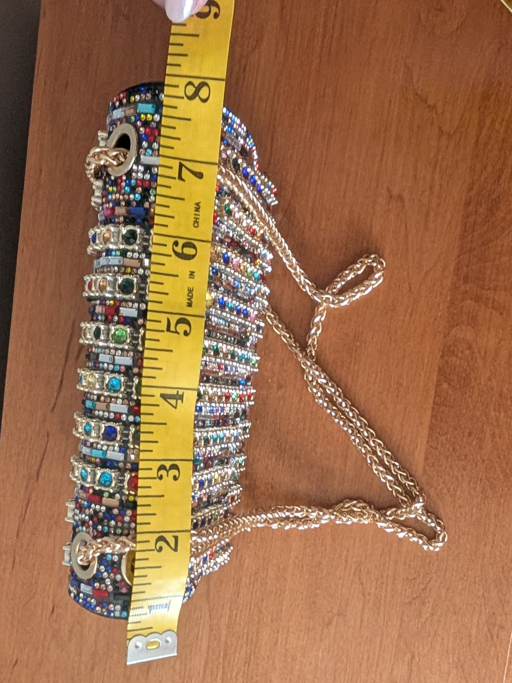 Amazon Multicolor Crystal Chain Crossbody Bag with Gold Chain - Picture 8 of 10